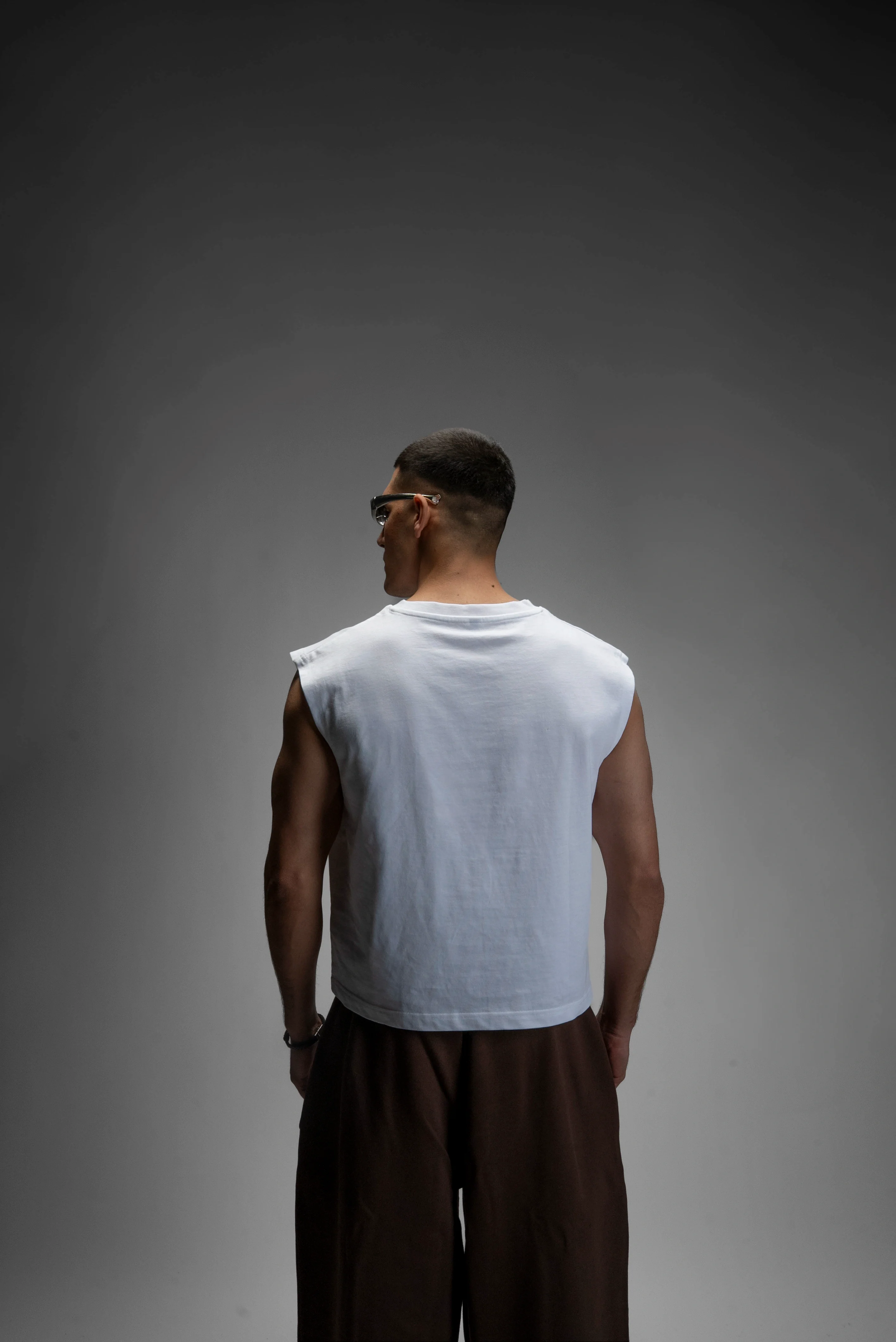 S22 Cropped Sleeveless Shirt Unisex — 220 GSM Organic Cotton - White [Pre-order. March 26th] - Image 3
