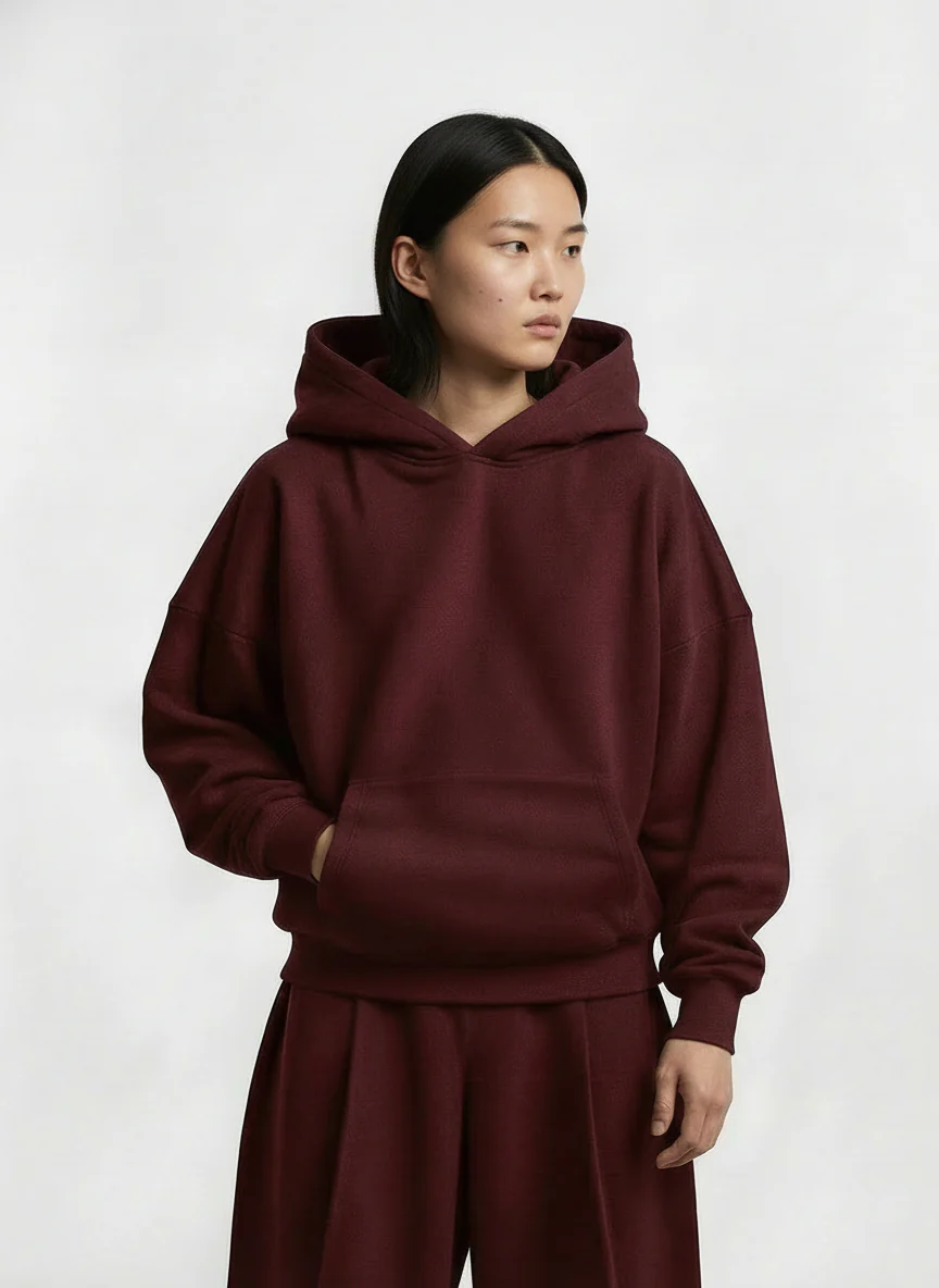 Y27 - Cropped Boxy Organic Hoodie — Maroon [520 GSM] / Pre-order - Image 3